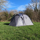 Photograph of LocTek Igloo MK3 Fast Pitch Tent - 3 Man Poled Tent Khyam with closed front portch on grassy campsite.